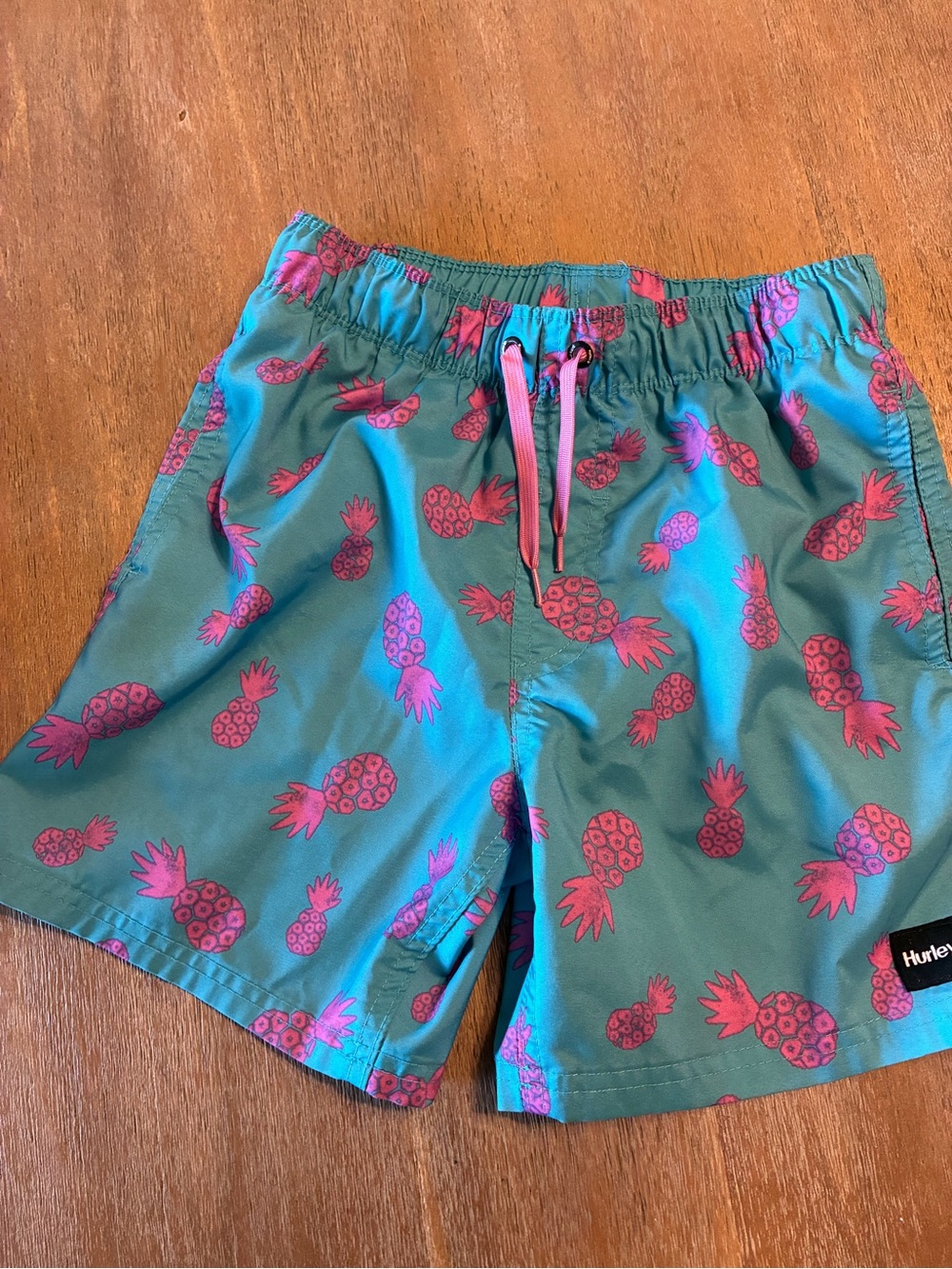 Hurley Boys Aqua Swim Shorts with Pink Pineapple Pattern size Small (8-10yrs)